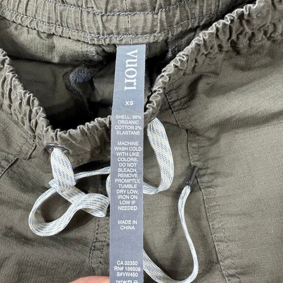 Vuori Pants Women XS Green Ripstop Raw Hem Elastic Waist Hike Organic Drawstring - Picture 4 of 12